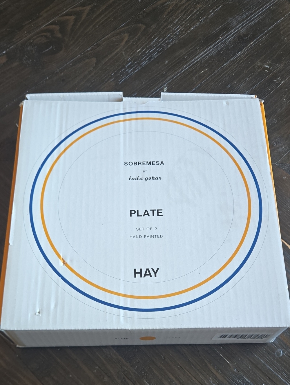 HAY Sobremesa Hand-Painted Plate Set — White with Blue & Yellow Rings